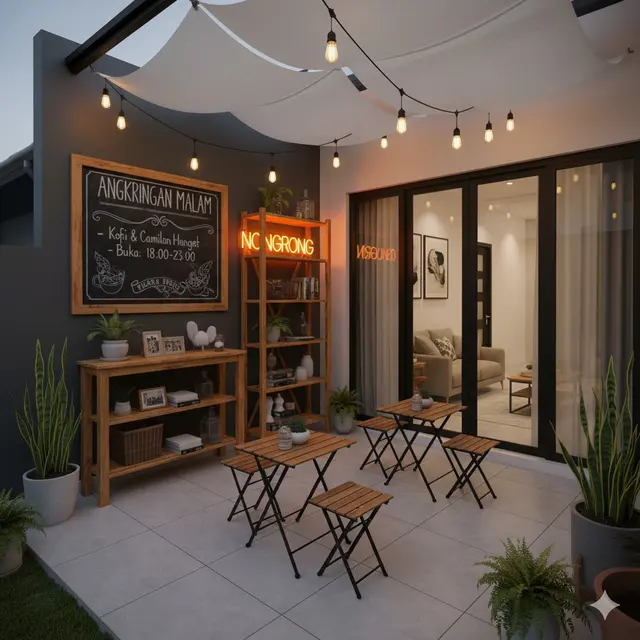 Desain Warung Ala Angkringan Modern di Teras Rumah, Nyaman dan Estetik untuk Usaha 2025