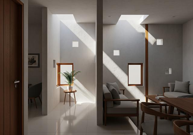 Jendela Internal (Interior Window) atau Bukaan Dinding/Desain Rumah Kecil Tetap Terang Tanpa Banyak Jendela (Sumber: gemini.com)