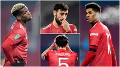 Para pemain Manchester United tak mampu menutupi kekecewaan usai disingkirkan Manchester City dari Piala Liga Inggris. Berikut ragam reaksi para pemain Setan Merah.