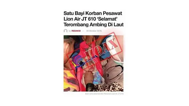 Hoaks berita seorang bayi korban jatuhnya pesawat Lion Air JT-610 yang selamat