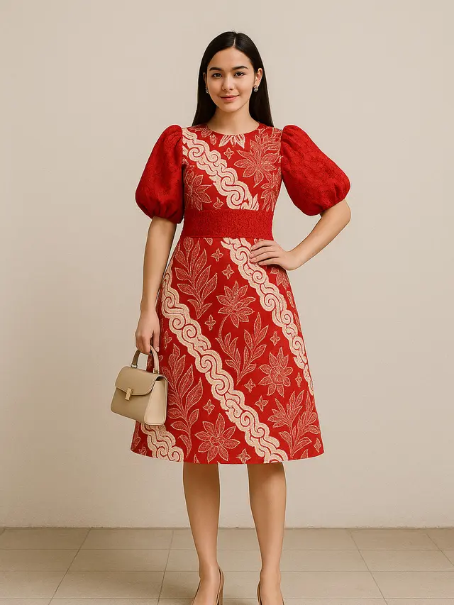 Dress Batik Kombinasi Brokat Tema Hari Kemerdekaan