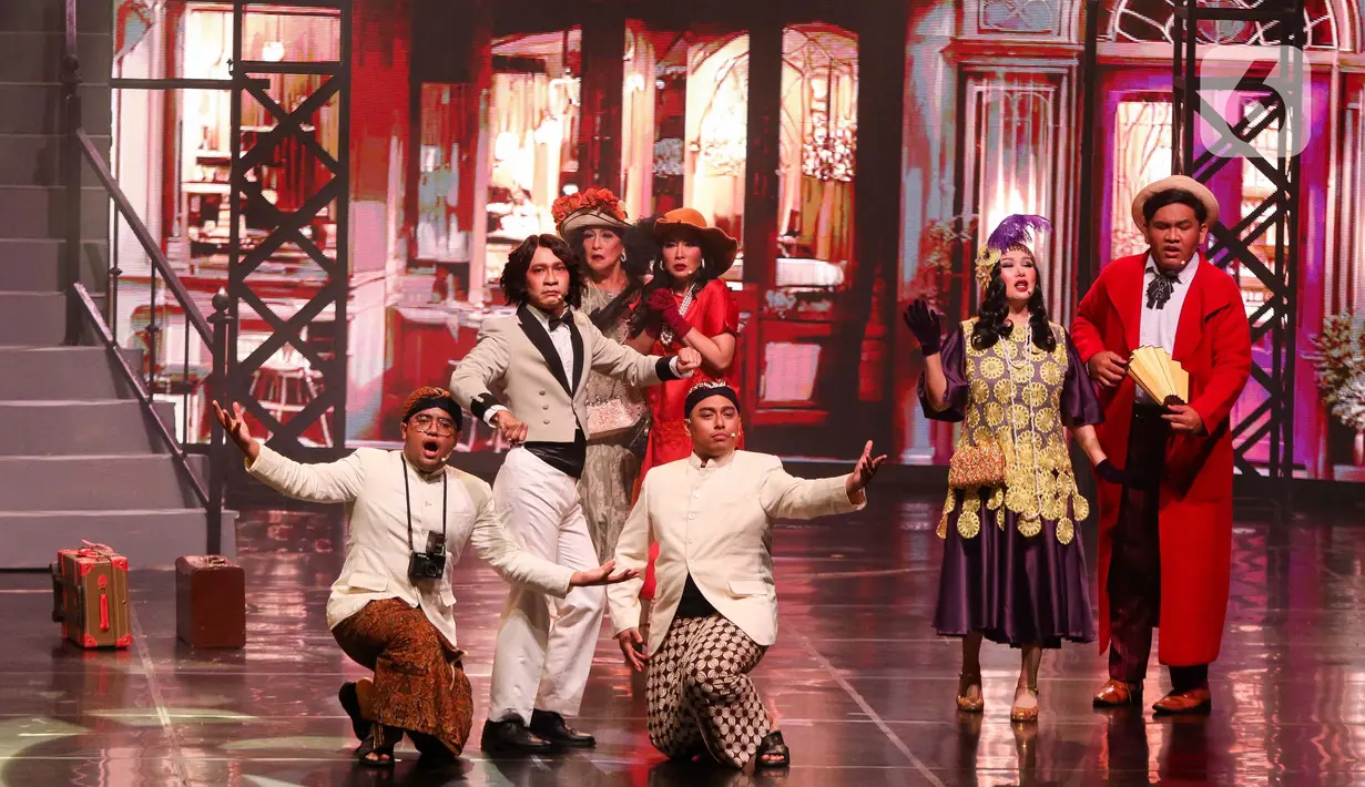 Pelakon memainkan musikal sinematik City of Love di Plenarry Hall Jakarta Convention Center, Jakarta, Jumat (14/2/2025). (Liputan6.com/Herman Zakharia)