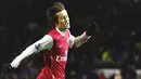 Reaksi dari gelandang Arsenal, Tomas Rosicky sehabis mencetak gol menghadapi Everton di Liga Premier di Goodison Park, Liverpool, 29 Desember 2007. AFP PHOTO/PAUL ELLIS