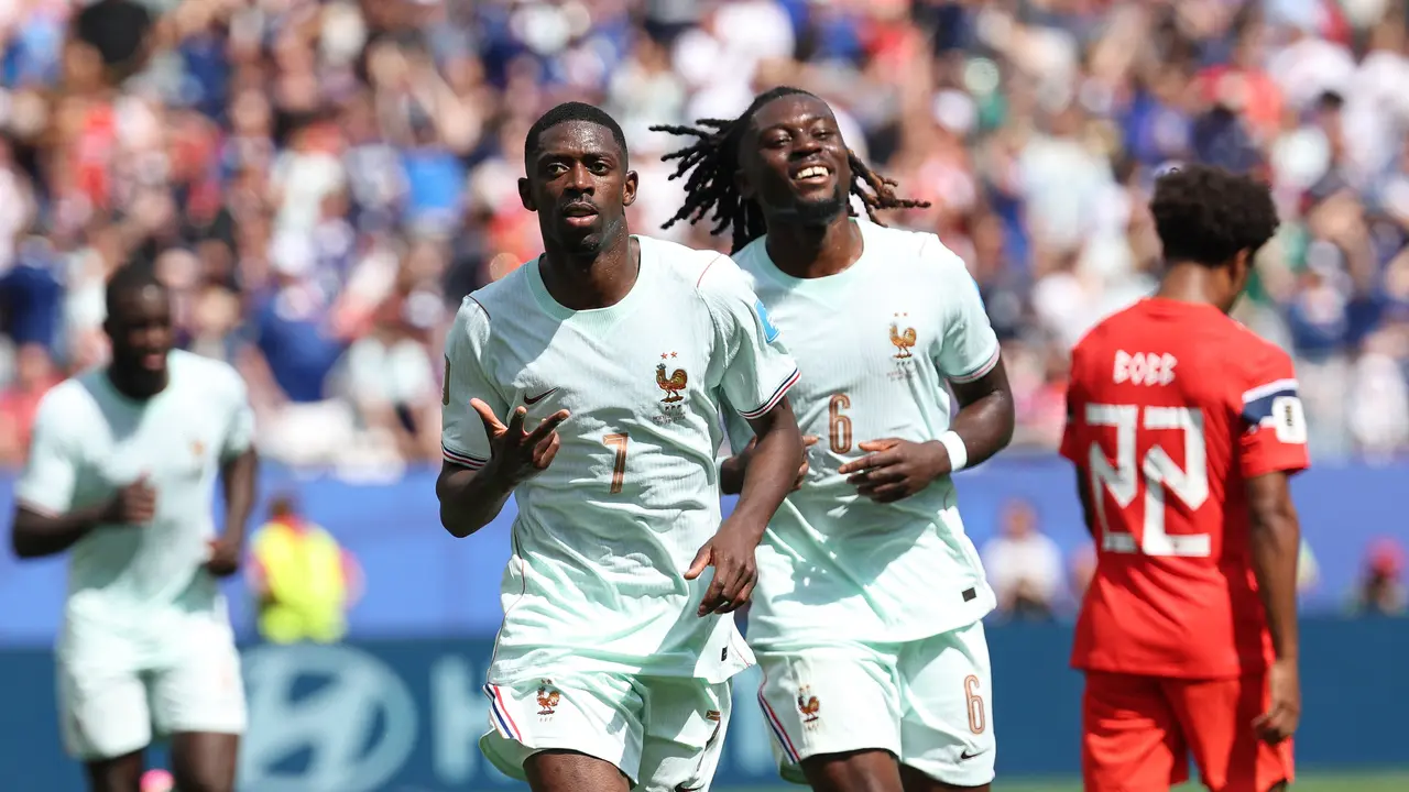 Selebrasi Ousmane Dembele saat Prancis mencukur Norwegia