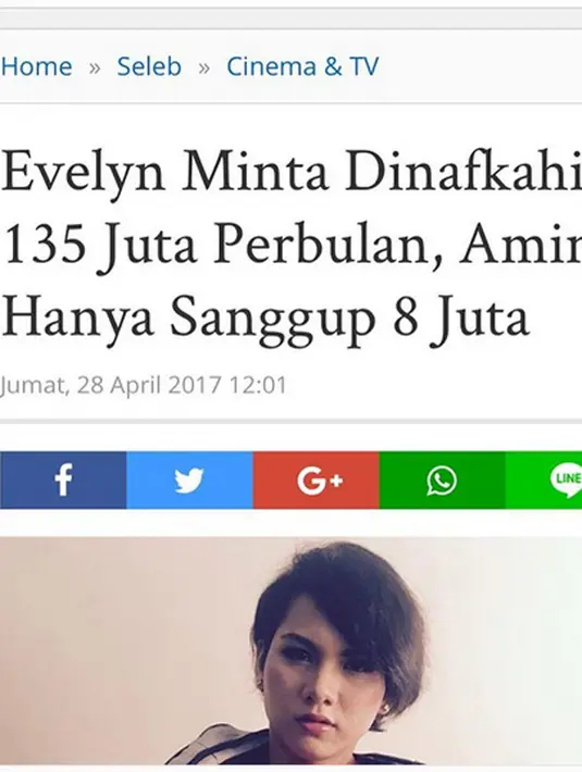 "saya tegaskan di sini, krna saya dan pengacara saya kaget melihat berita ini krna saya tidak pernah meminta nafkah 135jt perbulan." tulis ev0124 dalam instagram Jumat (28/4). (Instagram/ev0124)