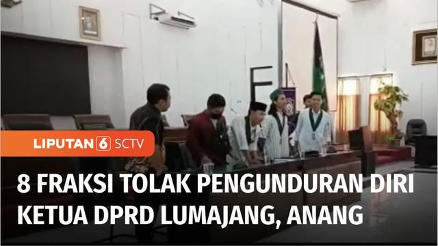 Pengunduran diri Ketua DPRD Lumajang, Jawa Timur, belum mendapat lampu hijau dari induk partainya, DPP PKB. Sementara, delapan fraksi DPRD Lumajang sepakat menolak permohonan mundur Anang, terkait insiden salah ucap sila ke-4 Pancasila.