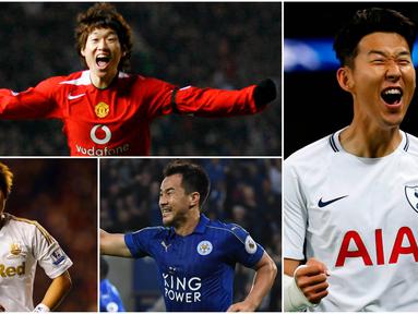 Berikut ini daftar pemain Asia yang paling sukses di Premier League. diantaranya, Shinji Okazaki dari Jepang dan Ji-Sung Park dan Son Heung-Min dari Korea Selatan. (Foto-foto Kolase dari AFP).