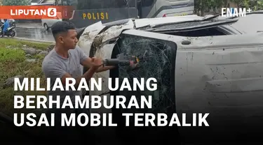 Mobil Pengangkut Uang Terbalik di Padang, Miliaran Uang Berhamburan