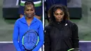 Venus Williams (kiri) berfoto bersama lawan sekaligus adiknya Serena Williams sebelum pertandingan turnamen BNP Paribas Open di Indian Wells Tennis Garden, California (12/3). (Harry How / Getty Images / AFP)