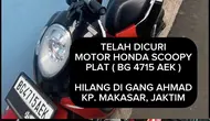 Viral Parkir dengan Stang Terkunci, Honda Scoopy Digondol Maling
