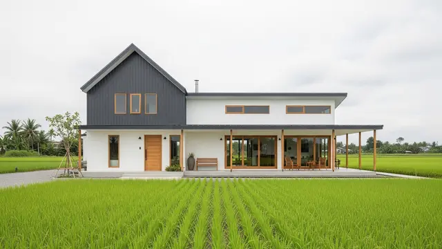 Desain Rumah Minimalis Kampung tapi Kelihatan Seperti Villa Mahal di Tengah Sawah
