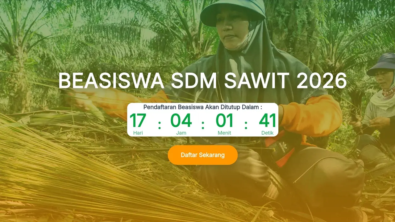 Badan Pengelola Dana Perkebunan (BPDP) membuka pendaftaran Program Beasiswa SDM Sawit Tahun 2026.