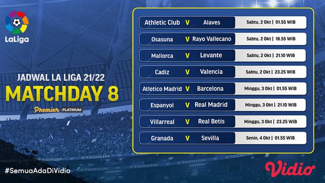 Jadwal dan Live Streaming Liga Spanyol 2021 / 2022 Machtday 8 di Vidio, 2-4 Oktober 2021
