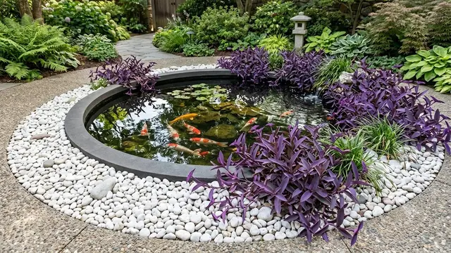 Inspirasi Kolam Minimalis dengan Tanaman Pinggir Berwarna Ungu