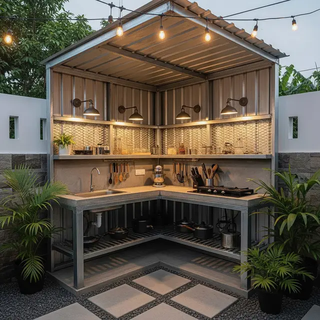 9 Desain Dapur Kecil Baja Ringan di Sudut Belakang Rumah, Fungsional dan Estetis