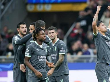 Gelandang AC Milan berdarah Indonesia, Tijjani Reijnders, bersinar pada laga matchday ketiga Liga Champions musim ini melawan Club Brugge di Stadion San Siro, Rabu dini hari WIB (23/10/2024). (AP Photo/Antonio Calani)