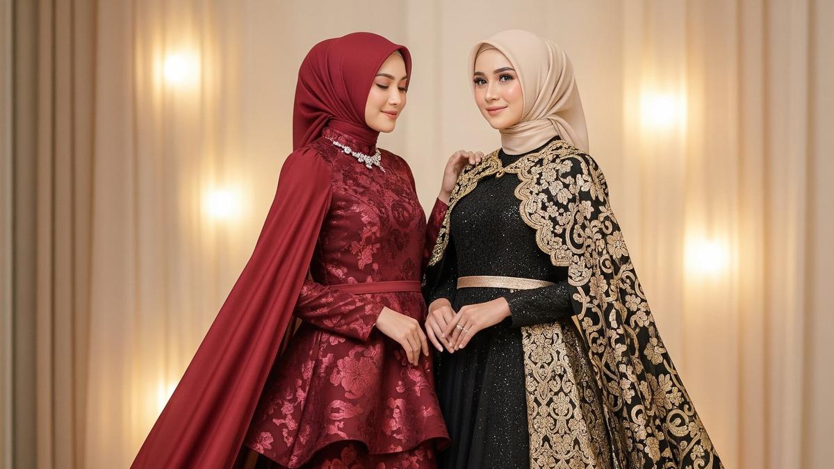 10 Dress Panjang Pesta Modern Kombinasi Cape Muslimah 2025, Tampil Memukau di Acara Spesial