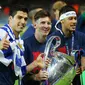 Ekspresi Trio MSN masing-masing yaitu Lionel Messi, Luis Suarez, dan Neymar   (EPA/Kay Nietfeld)