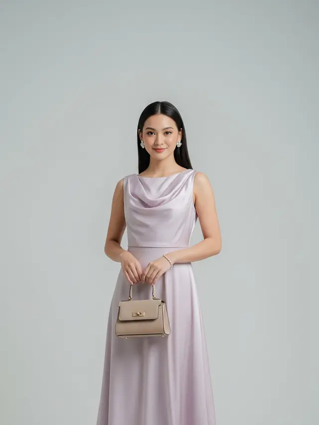 Model Dress A Line untuk Perayaan Libur Akhir Tahun Desain Satin dengan Kilau Lembut