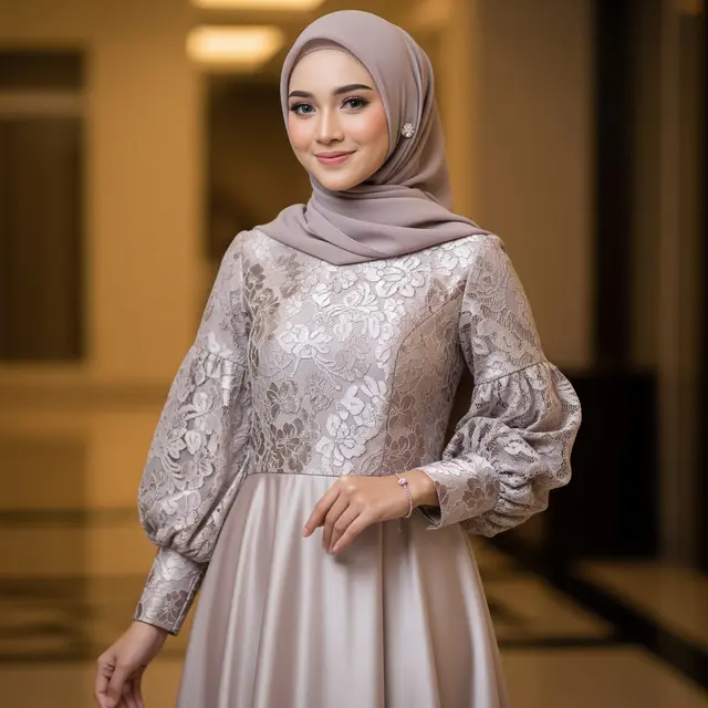 Model Gamis Terbaru Brokat Kombinasi Satin