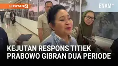 Anggota Fraksi Partai Gerindra DPR, Siti Hediati Soeharto alias Titiek Soeharto, menanggapi pernyataan Presiden ke-7 RI Joko Widodo (Jokowi) yang meminta relawannya untuk mendukung Prabowo Subianto dan Gibran Rakabuming Raka dua periode.