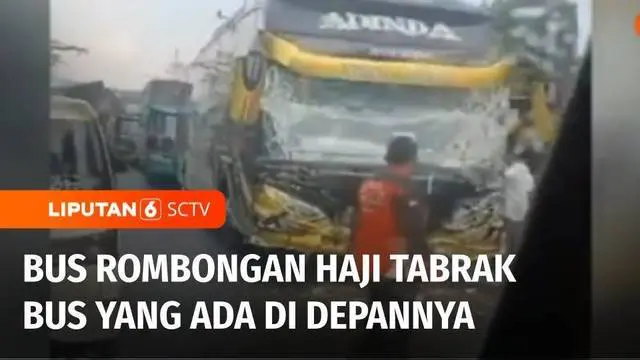 Satu unit bus rombongan jemaah haji asal Pamekasan menabrak bus di depannya, di wilayah Tanah Merah, Bangkalan, Jawa Timur. Tak ada korban jiwa, bus tetap melanjutkan perjalanan mengantarkan para jemaah menuju Asrama Haji Sukolilo, Surabaya.