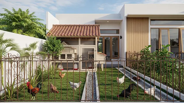 Desain Kandang Ayam dengan Sistem Drainase Terpadu dan Pagar Besi Tempa
