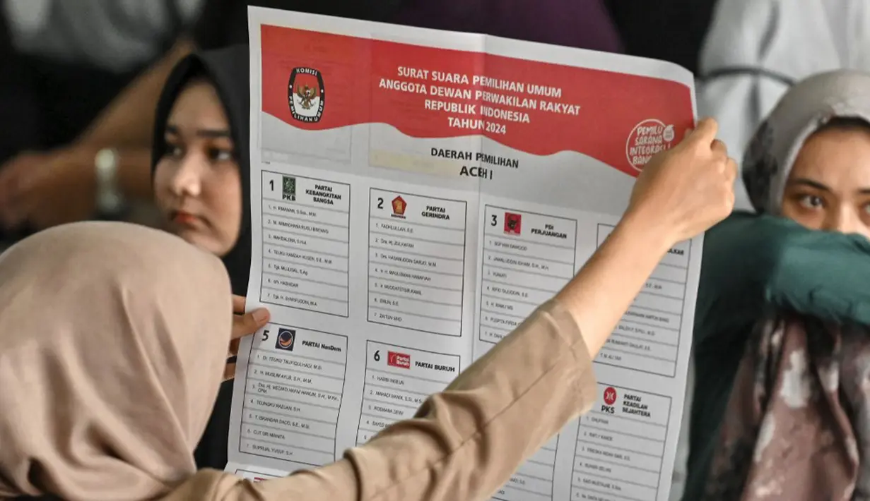 "Penyortiran dan pelipatan surat suara berlangsung hingga 12 Januari mendatang. Ada sebanyak 863.970 lembar surat suara yang disortir dan dilipat," kata Ketua KIP Kota Banda Aceh Yusri Razali seperti dikutip dari Antara pada Sabtu (7/1/2024). (CHAIDEER MAHYUDDIN/AFP)