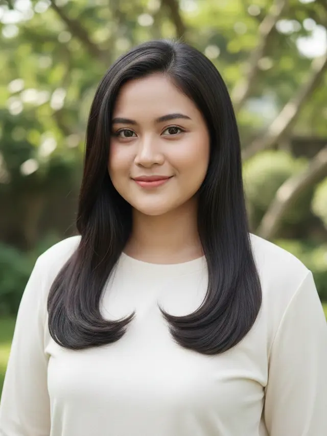 Model Rambut Wanita Panjang Lurus untuk Wajah Bulat (Foto: Gemini AI)