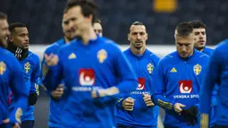 Skuad Swedia akan bertanding melawan Belgia pada Grup F kualifikasi Piala Eropa 2024, Sabtu (25/3) dini hari WIB. (AFP/Jonathan Nackstrand)