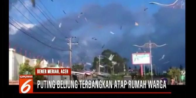 Rekaman Detik-Detik Angin Puting Beliung Rusak 21 Rumah Warga di Aceh