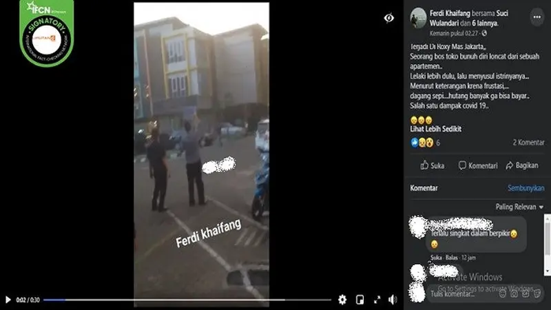 Gambar Tangkapan Layar Video yang Diklaim Peristiwa Bunuh Diri di Roxy Mas (sumber: Facebook)