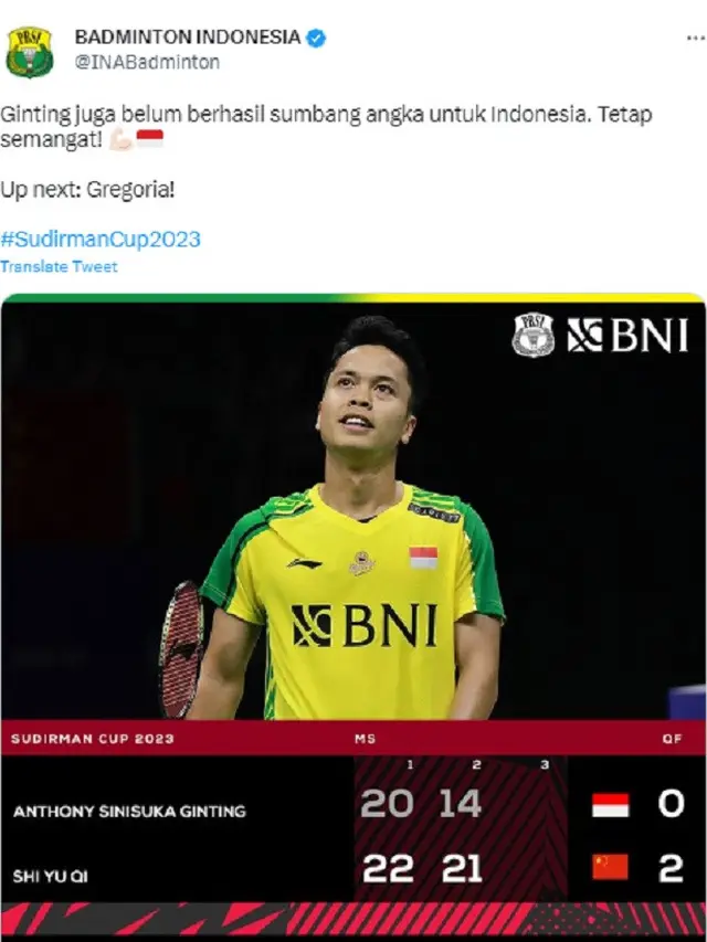 Piala Sudirman 2023 (Foto: Twitter/@INABadminton)