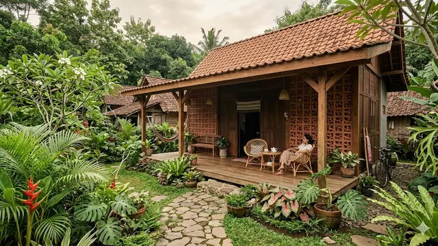 Inspirasi Rumah Desa Kombinasi Kayu dan Roster agar Lebih Adem