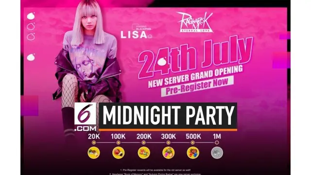 Lisa "Blackpink" akan ikut meramaikan pembukaan server baru Ragnarok Eternal Love, Midnight Party pada tanggal 24 Juli 2019.