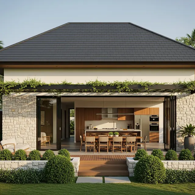 Desain Rumah Kampung 1 Lantai dengan Dapur Luas di Belakang (Gemini AI)
