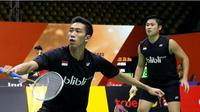 Wahyu Nayaka Arya Pangkaryanira / Ade Yusuf Santoso meraih gelar juara ganda putra pada ajang Victor Indonesia International Series 2017 di GOR Sudirman, Surabaya, Minggu (14/5/2017). (Humas PP PBSI)