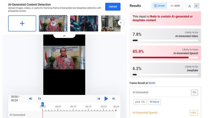 Video klaim Ketua Umum PGI menyampaikan bantuan dana DAP Australia menunjukkan buatan AI. (Foto: tangkapan layar Hive moderation)