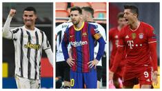 Liga-liga di Eropa serentak menyisakan satu partai lagi untuk mengakhiri musim 2020/2021 ini. Masing-masing liga mencatat para striker tajam yang berpeluang memperoleh Sepatu Emas Eropa, penghrgaan bagi pencetak gol terbanyak di liga-liga Eropa. Simak 5 kandidatnya. (Kolase Foto AFP)