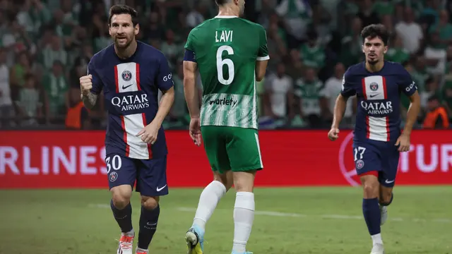 Perayaan gol Lionel Messi kala PSG melawan Maccabi Haifa di Liga Champions