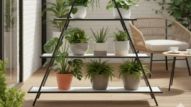 Kebun Mini Terstruktur dengan Rak Susun Bentuk Segitiga