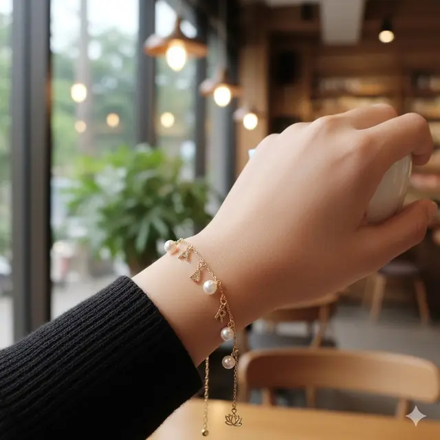 Gelang Mutiara dengan Charm Personal