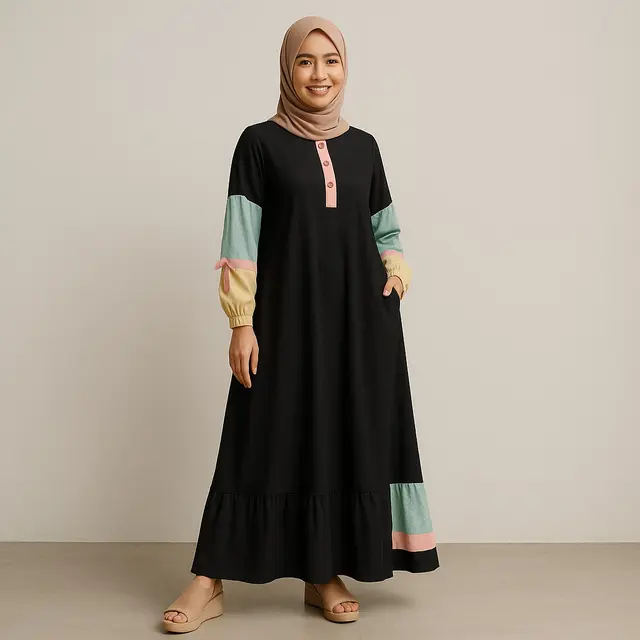 Model Gamis Hitam Kekinian Agar Tidak Monoton/Gambar ilustrasi oleh AI