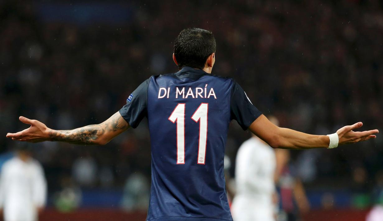 Ekspresi Angel di Maria saat melawan Real Madrid di lanjutan Grup A Liga Champions di Stadion Parc des Princes, Paris, Prancis, Kamis (22/10/2015) dini hari WIB. (EPA/Ian Langsdon)