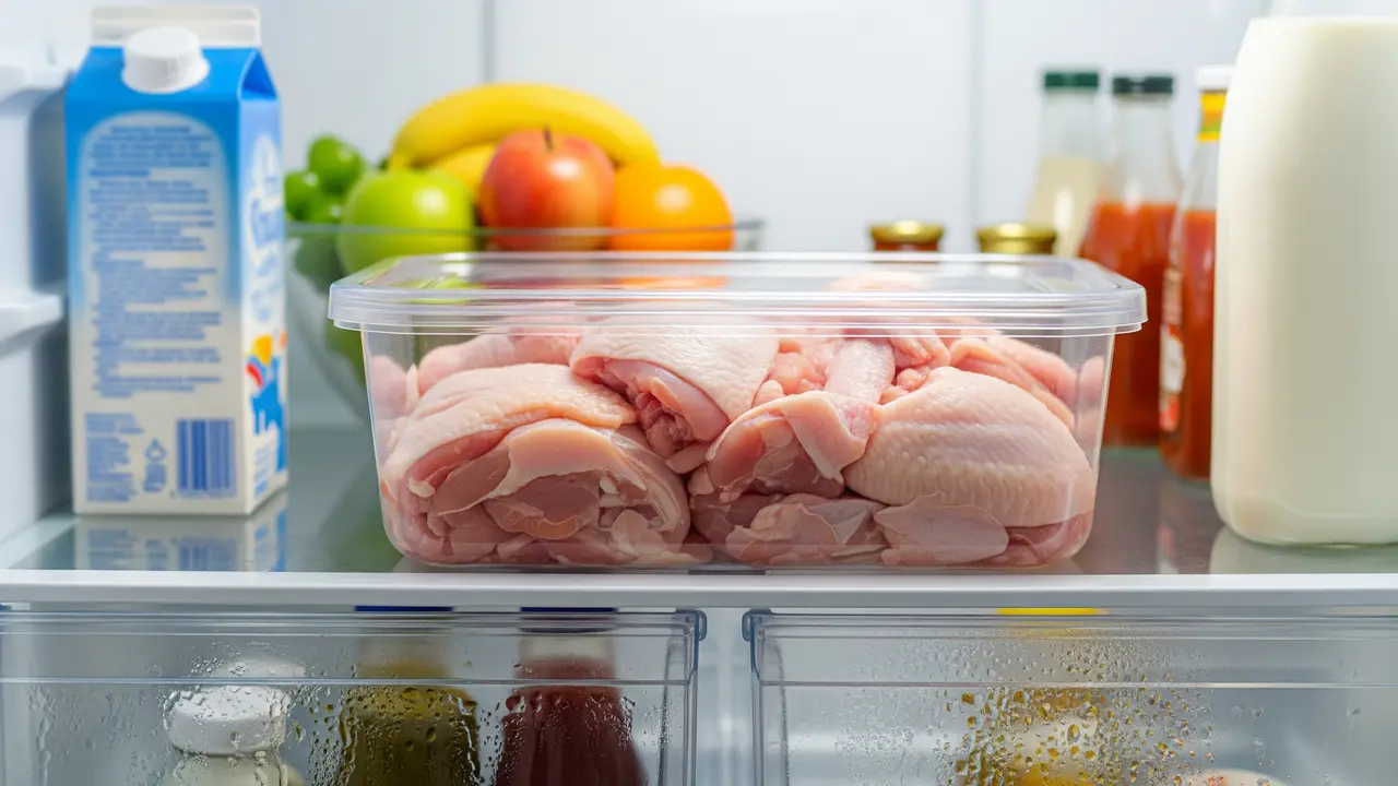 Ayam mentah di dalam kulkas
