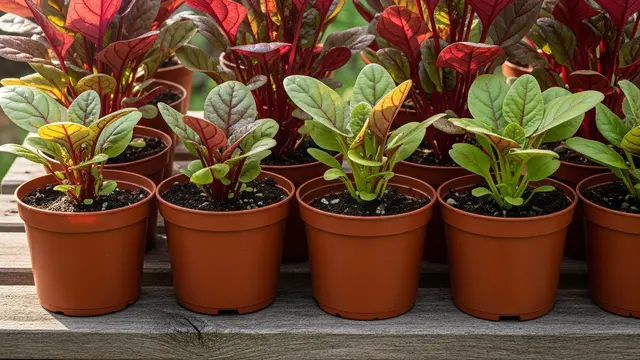 Ilustrasi Bayam Merah di Pot.