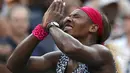 Ekspresi Serena Williams setelah memenangi AS Terbuka 2014 dengan mengalahkan Caroline Wozniacki. (AP Photo/Mike Groll)