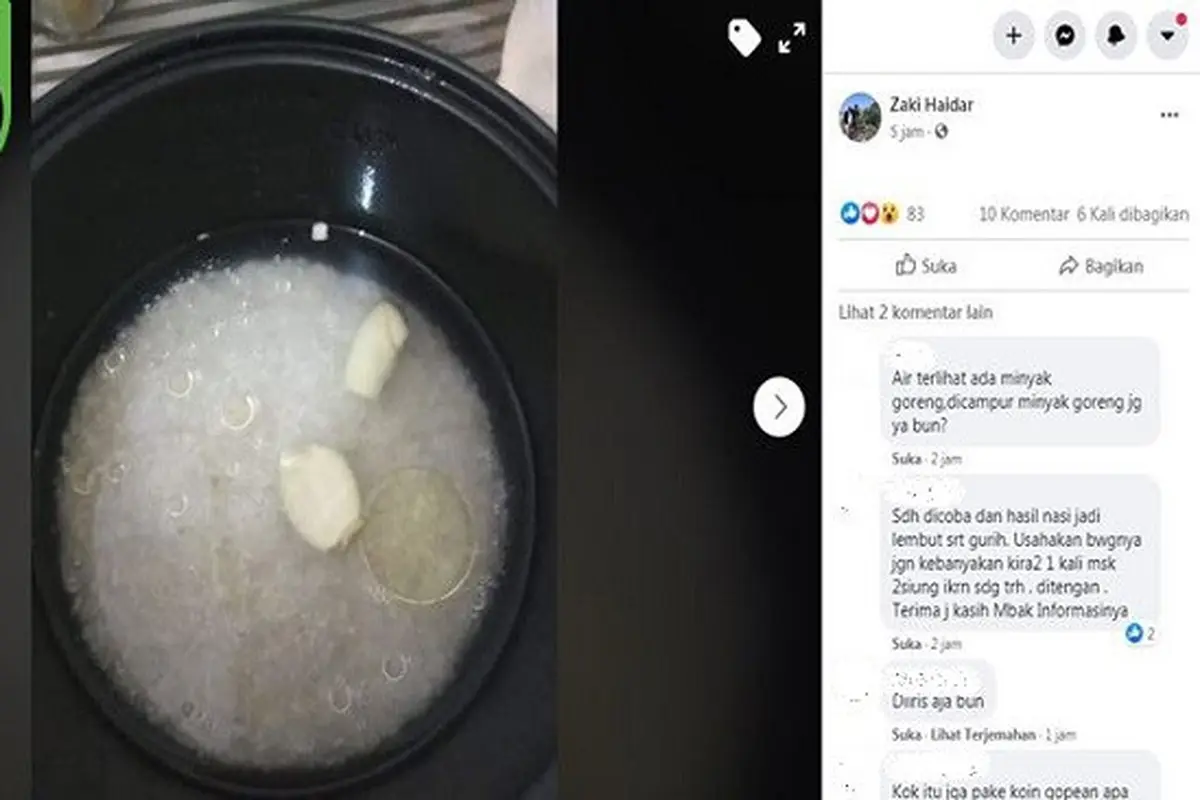 Gambar Tangkapan Layar Foto Menanak Nasi Dicampur Bawang Putih