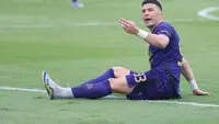 Striker Persita Tangerang, Andrejic Aleksa pada laga kontra PSIM di ajang BRI Super League 2025/2026. (Muhammad Iqbal Ichsan/Bola.com)