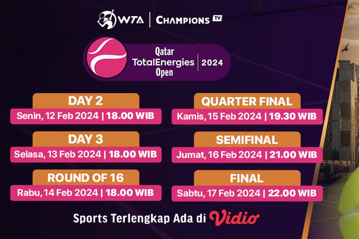 Link Live Streaming WTA 1000 Qatar Open 2023 di Vidio, 11-17 Februari 2024